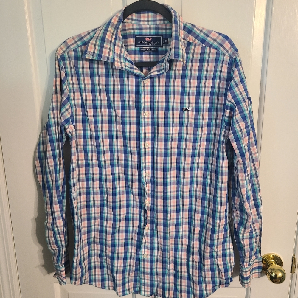 Vineyard Vines Men’s Plaid Slim Fit Whale Button Down Long Sleeve Shirt in M